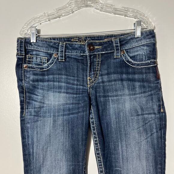 Silver Jeans Santorini Capri Denim Blue Jeans Embroidered Straight Woman Size 30 - Picture 2 of 7